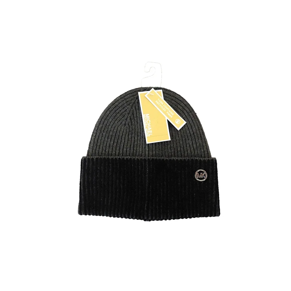 Michael Kors Colorblock Black & Gray Beanie Fall Winter Hat Sz One Size NWT